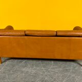Danish three seater tan leather Stouby sofa