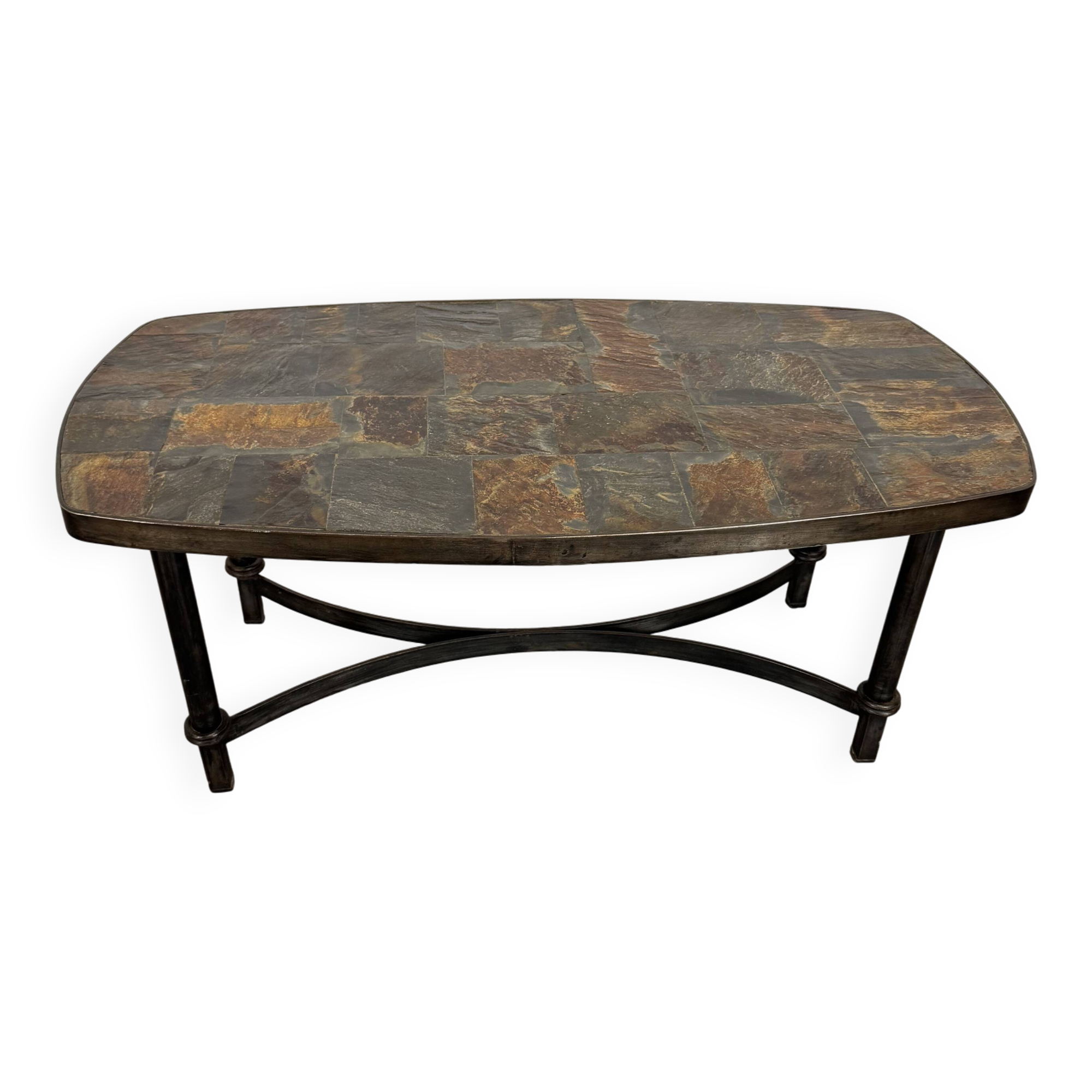 Wrought iron coffee table with slate top