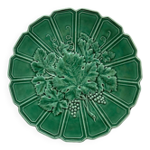 Round dish in Sarreguemines vine leaf slip