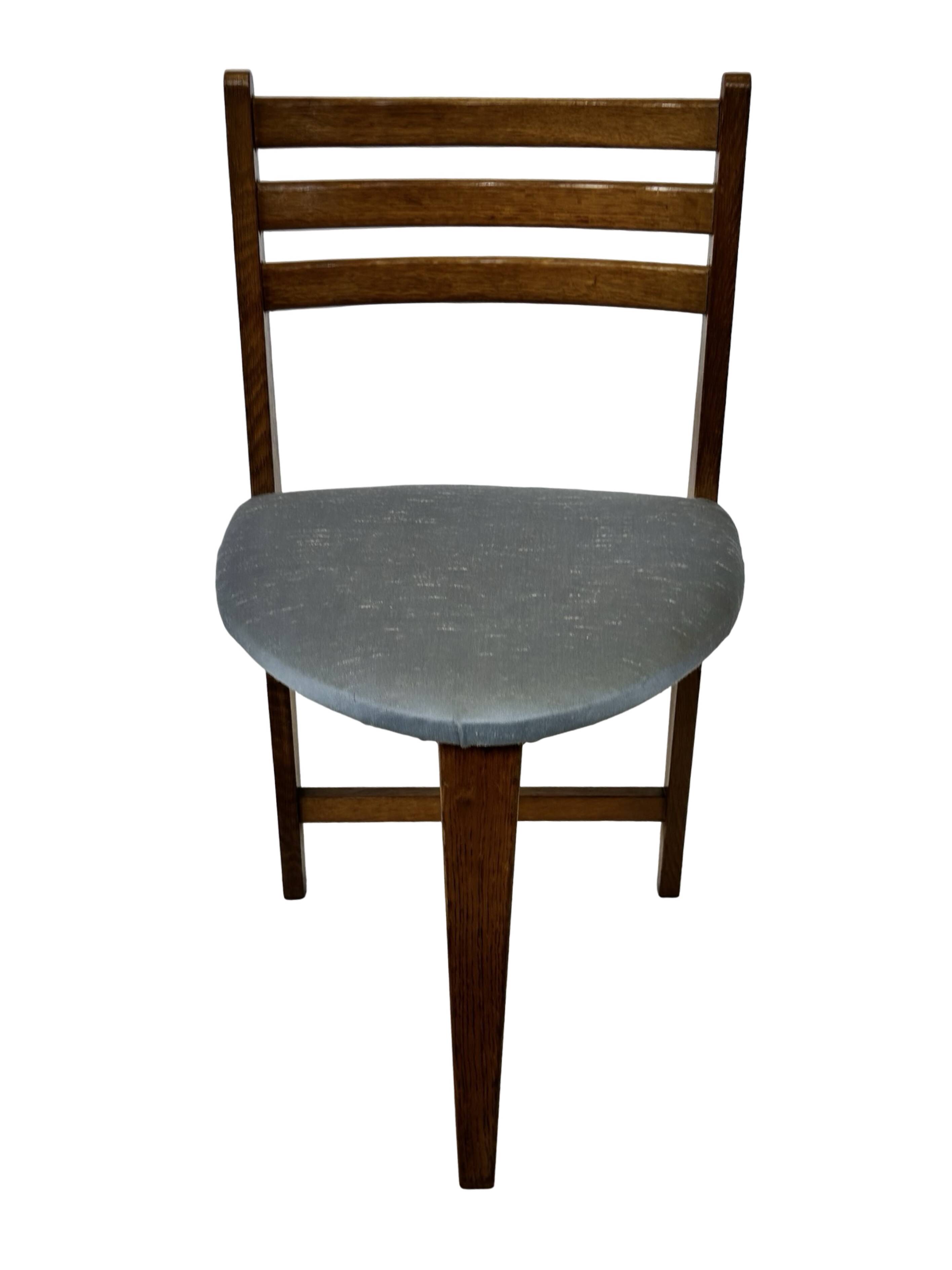 Vintage rare three-legged dining chair 1960s oak heart chair