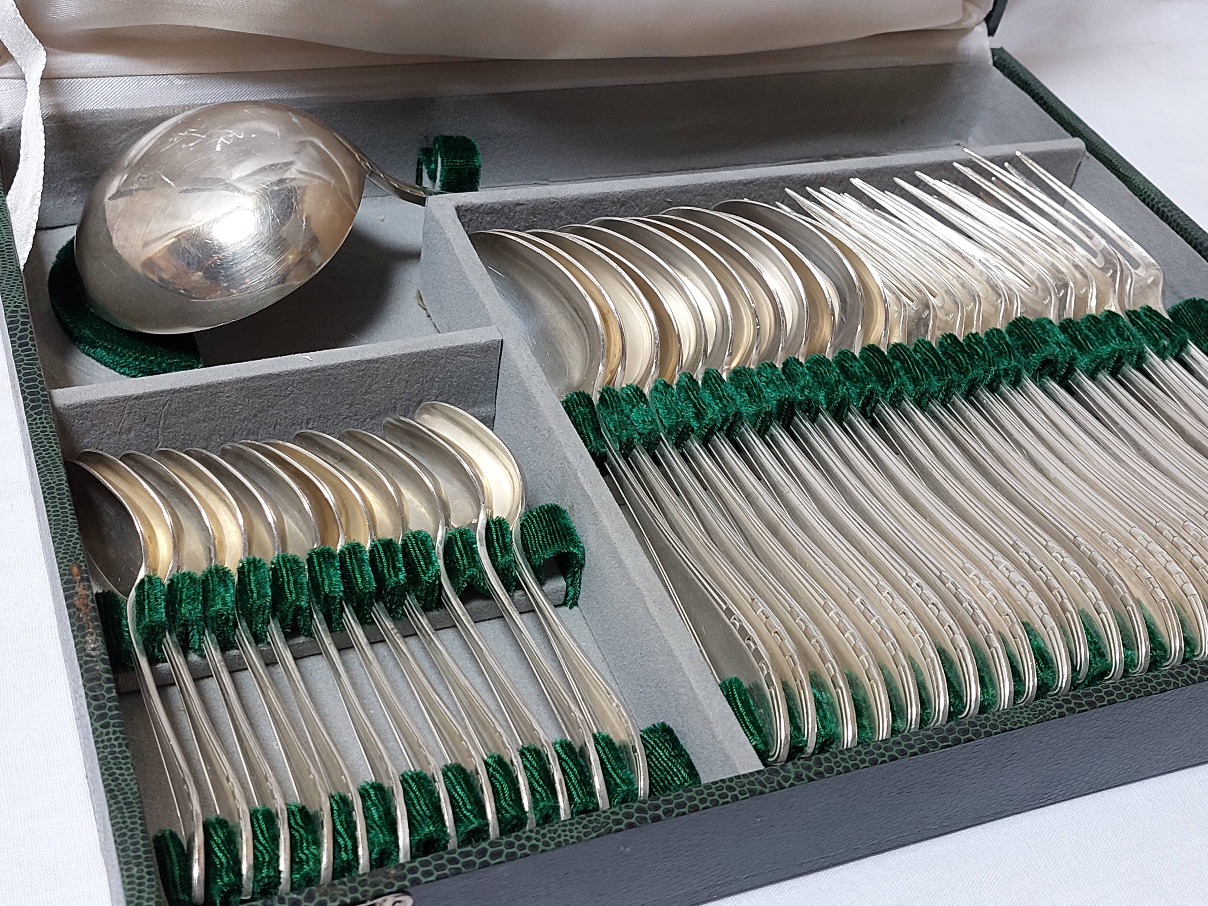 37-piece silver-plated metal cutlery set Art Deco