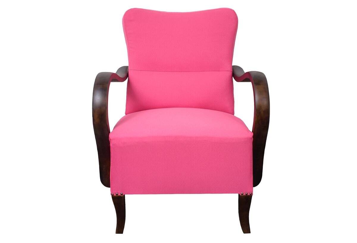 Pair of Art Deco pink armchairs in fabric and wood, 1920s, fully restored.