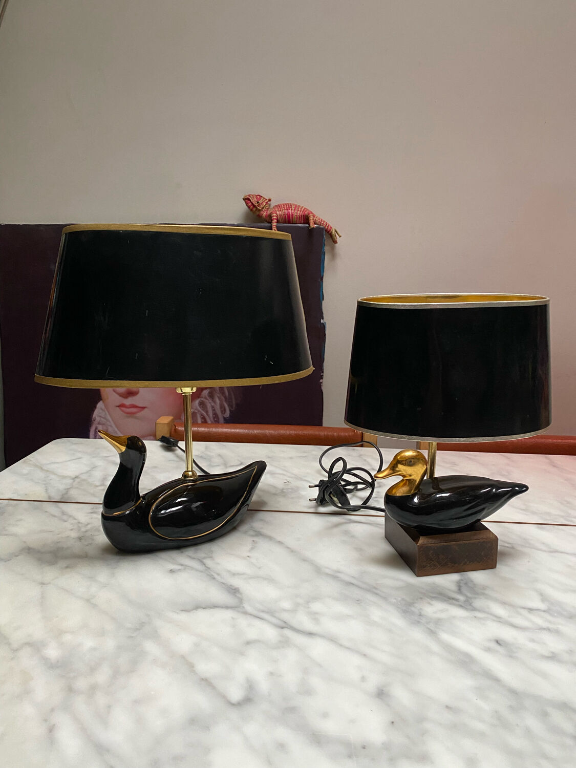 Vintage lamps black and gold duck