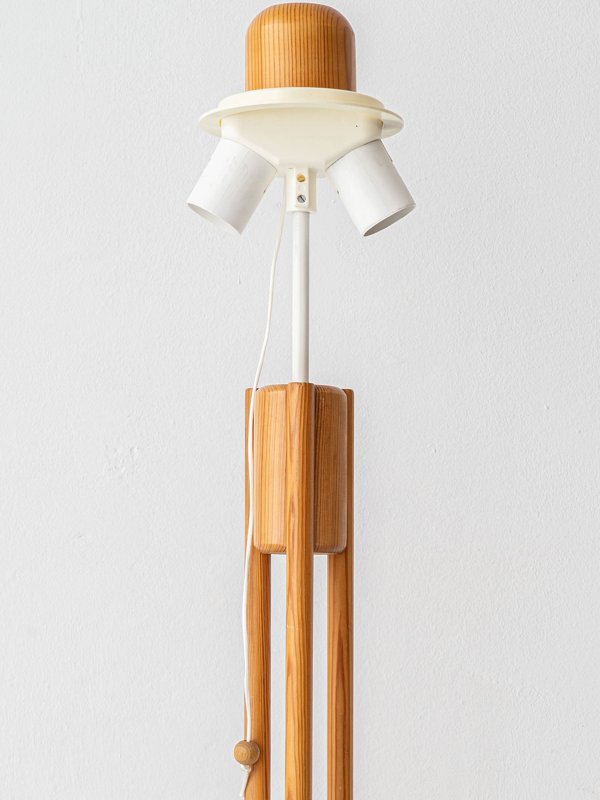 Large Scandinavian Pine Table Lamp with Fabric Shade, 1960s-1970s