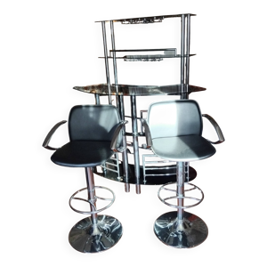 Ensemble bar étagère - tabourets