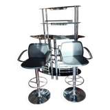 Bar set, tempered glass shelf and 2 stools