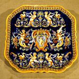 Rectangular dish in Gien earthenware with Renaissance decor