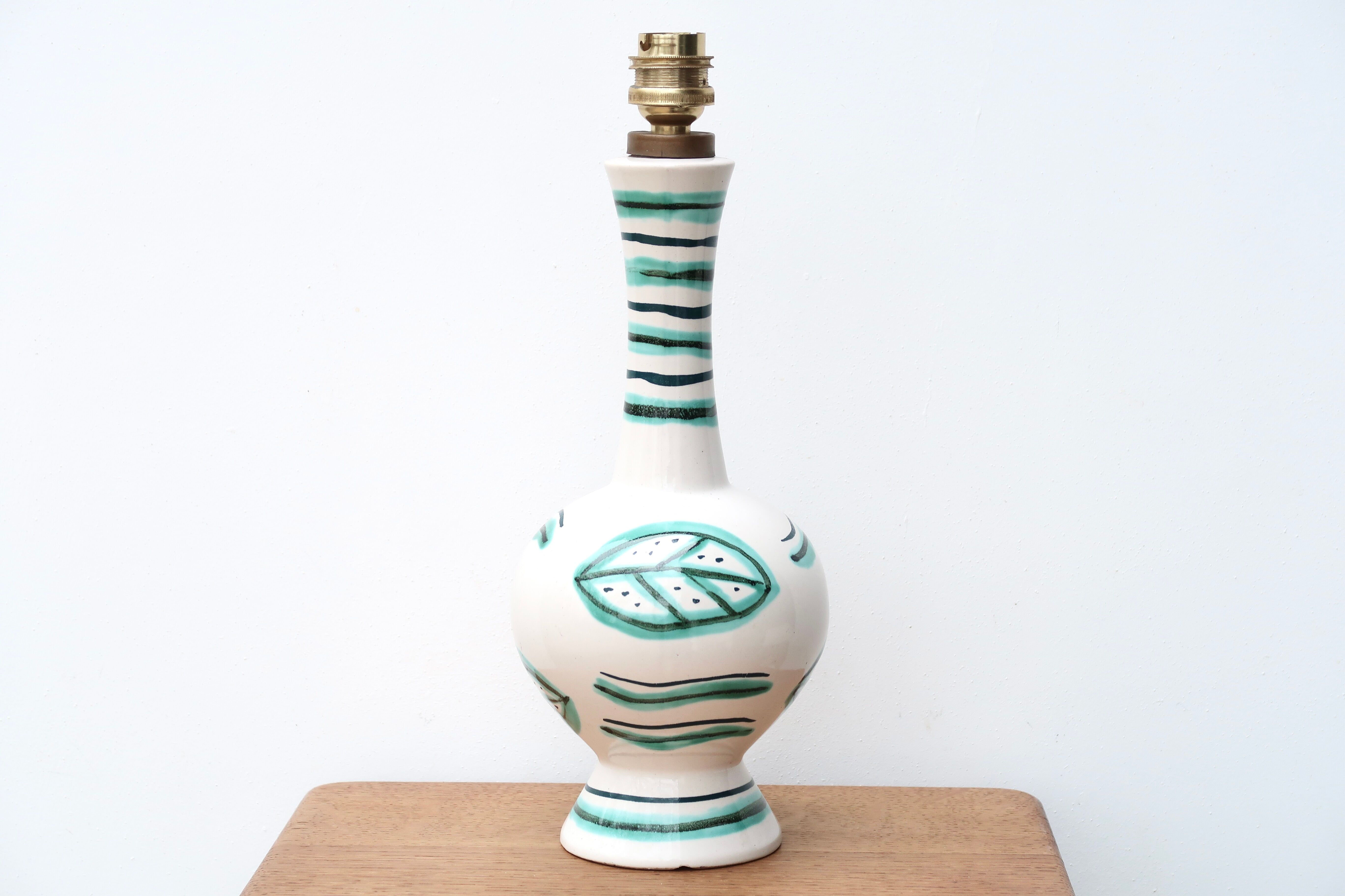 White ceramic lamp, green and blue décor, 60s