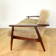 Beautiful vintage three-seater sofa from the 80s with removable cushions - long pile khaki, dark beige