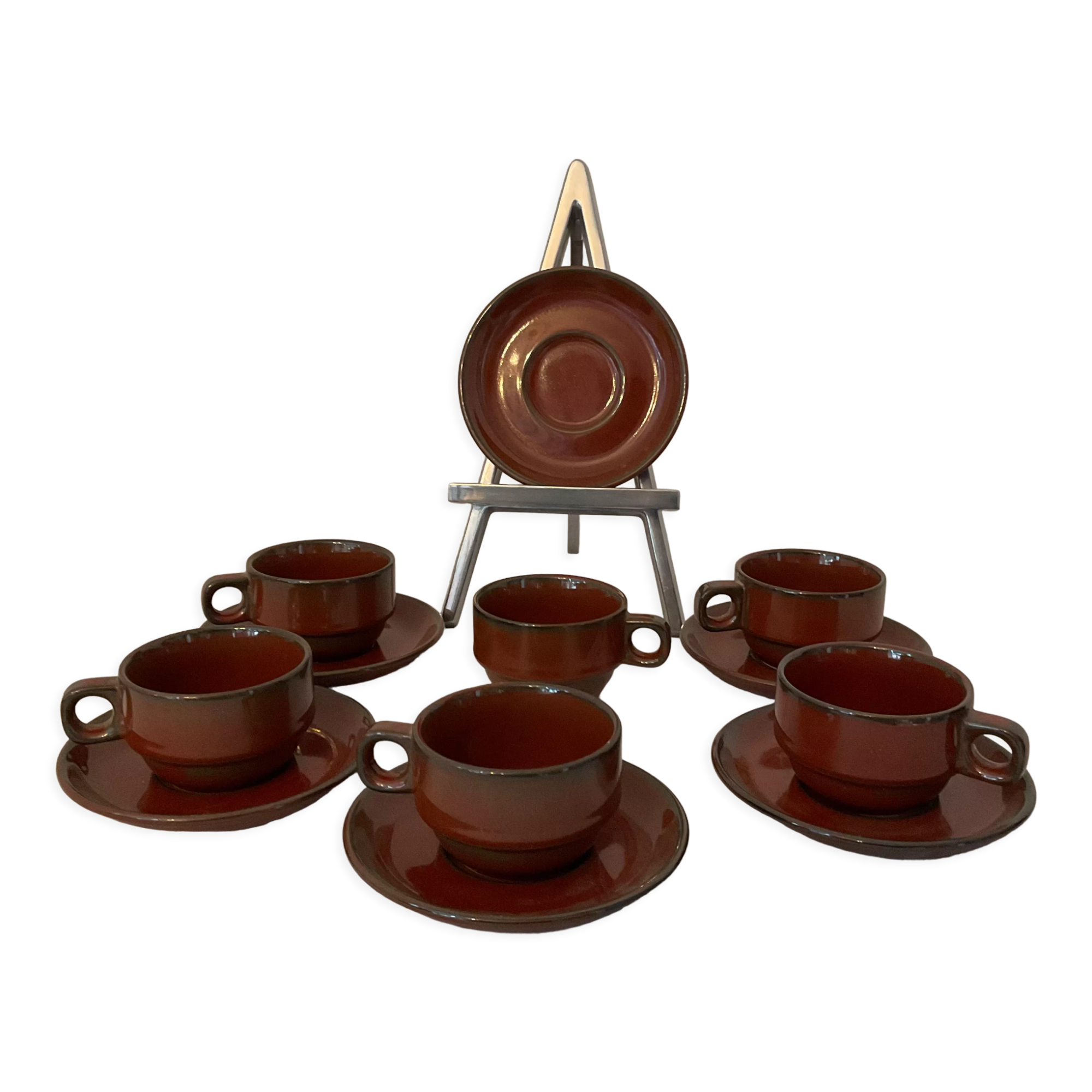 Vintage coffee set in enamelled ceramic 70s