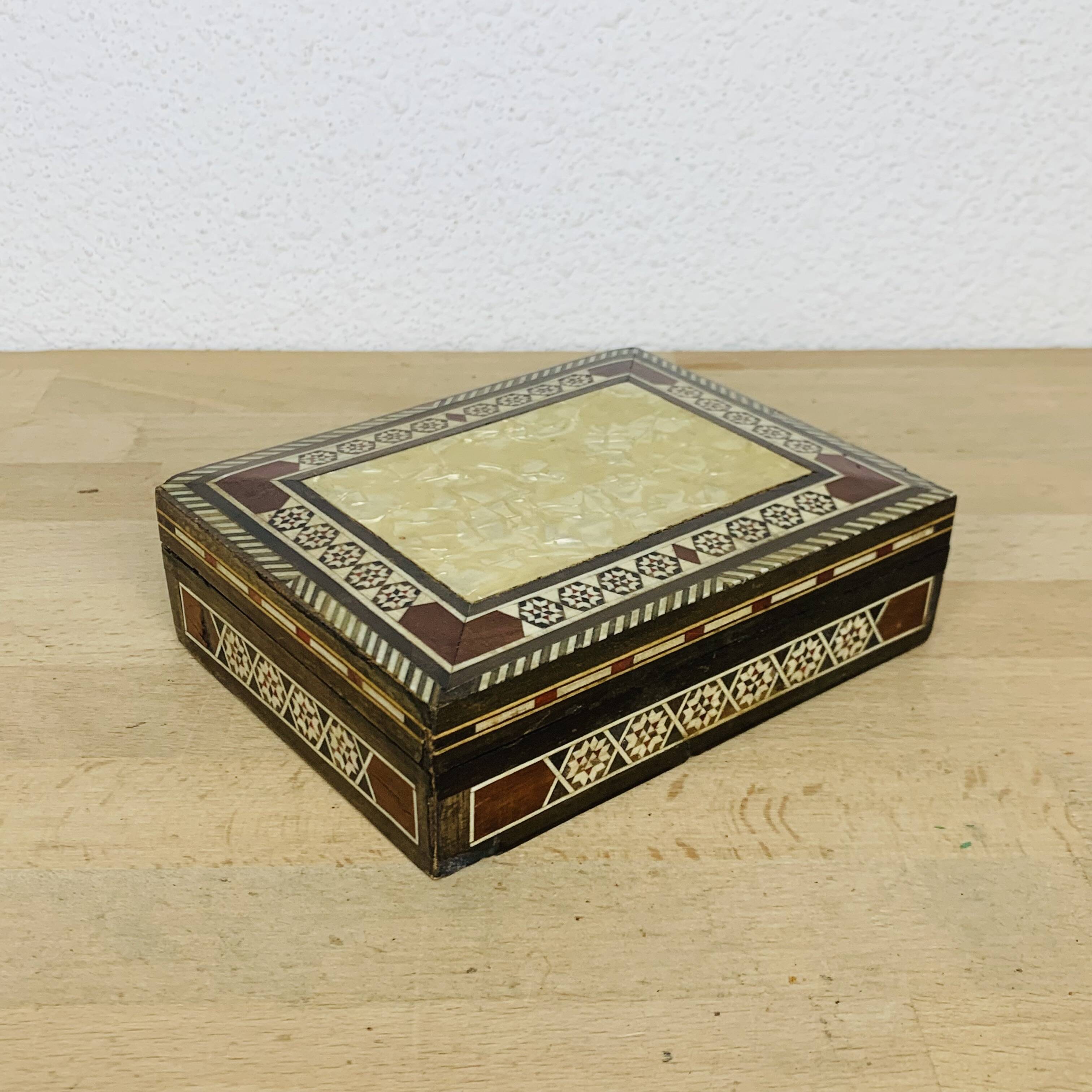 Mother-of-pearl and wood marquetry jewelry box
