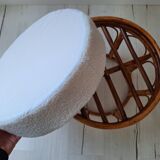 Rattan and terry fabric pouf