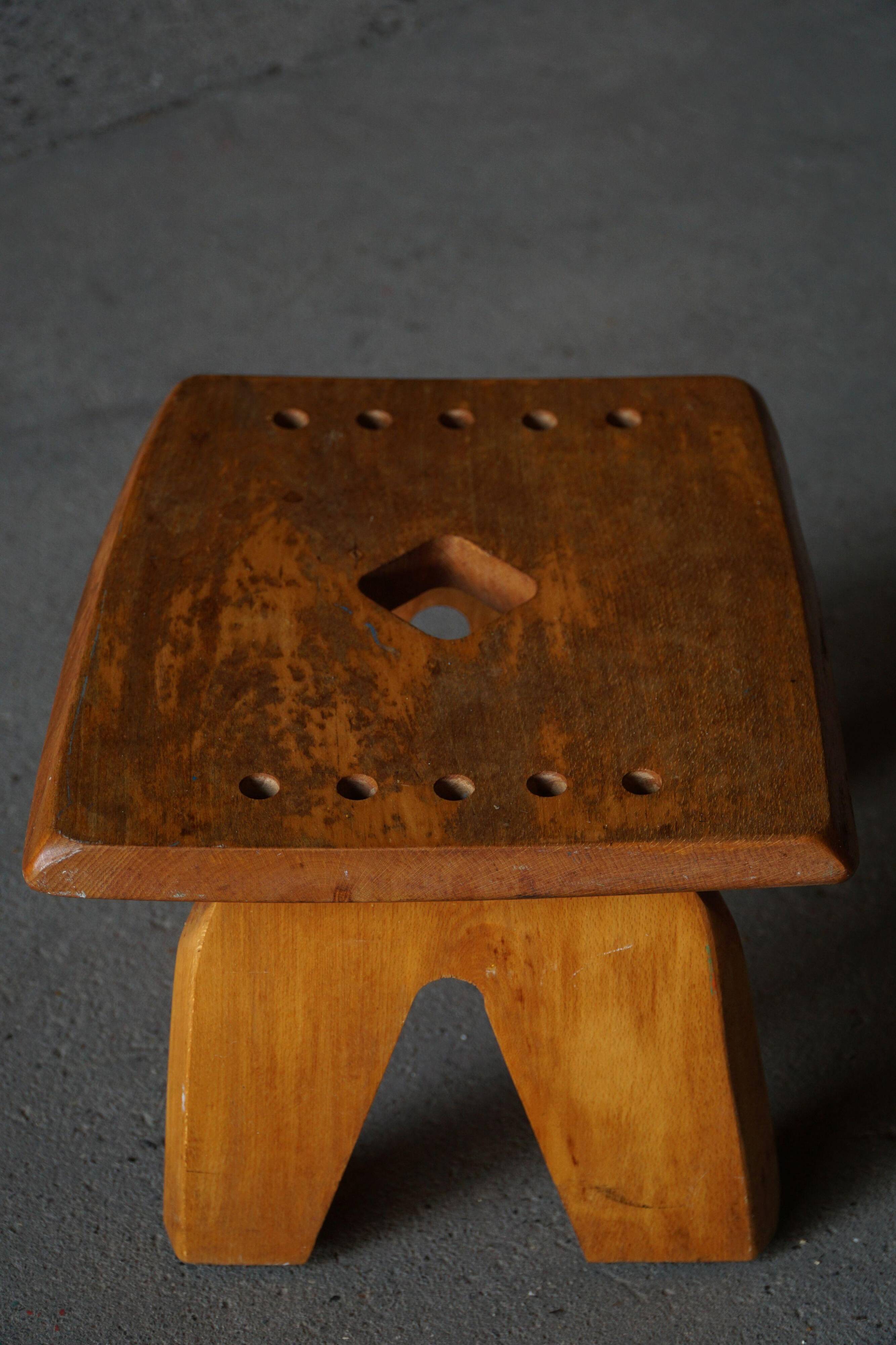 Modern Danish Wabi Sabi Stool in Solid Elm, Scandinavia, 1960s