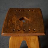 Modern Danish Wabi Sabi Stool in Solid Elm, Scandinavia, 1960s