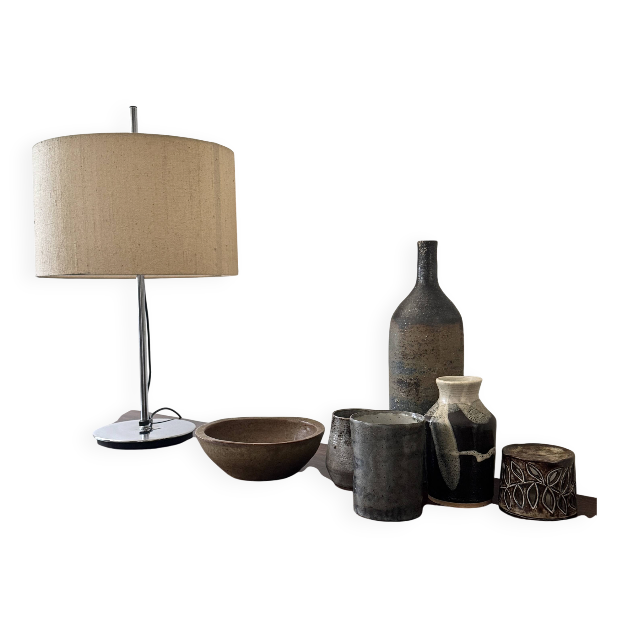 Lampe de table Staff Leuchten chrome et lin/coton, Germany 1970
