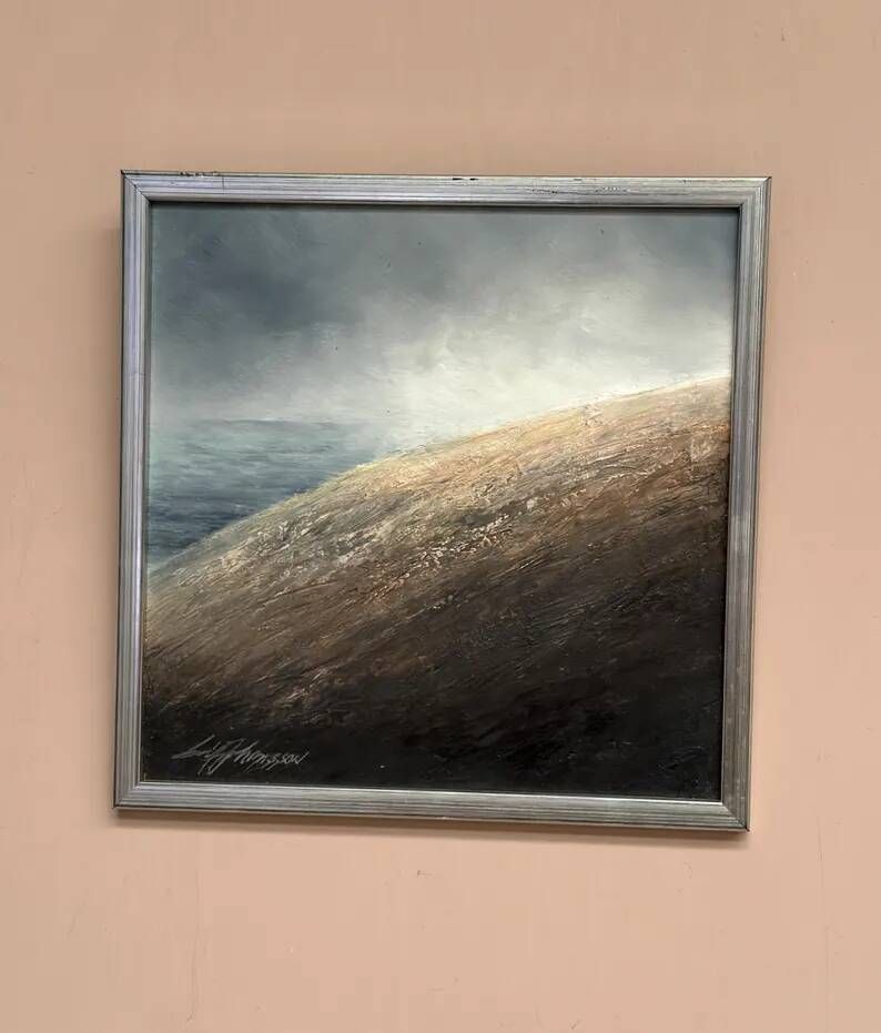 Original Swedish Oil on Panel – “The Surface” by Leif Johansson– Vintage & Framed – 30 × 30 cm (11.8" × 11.8")
