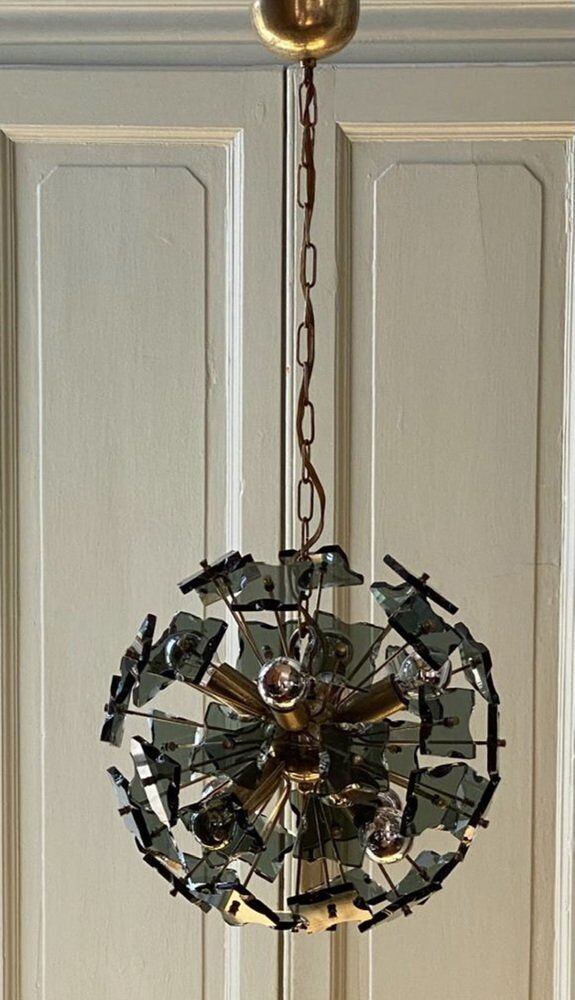Italian sputnik murano glass smoked glass and metal, 1960s