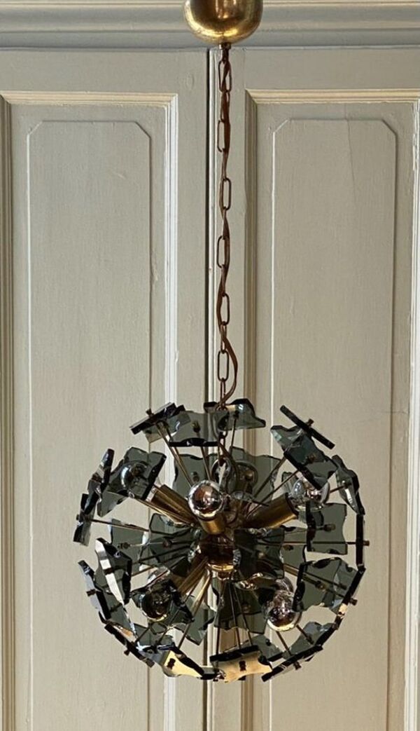 Verre de Murano italien Spoutnik, verre fumé et métal, années 1960