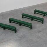 Rustic primitive green farmhouse bench in solid oak, France ca. 1900