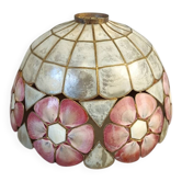 Large Art Deco style chandelier in Capiz shells and brass, 1960s.