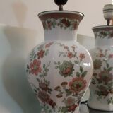 Pair of earthenware lamp feet birds and flowers