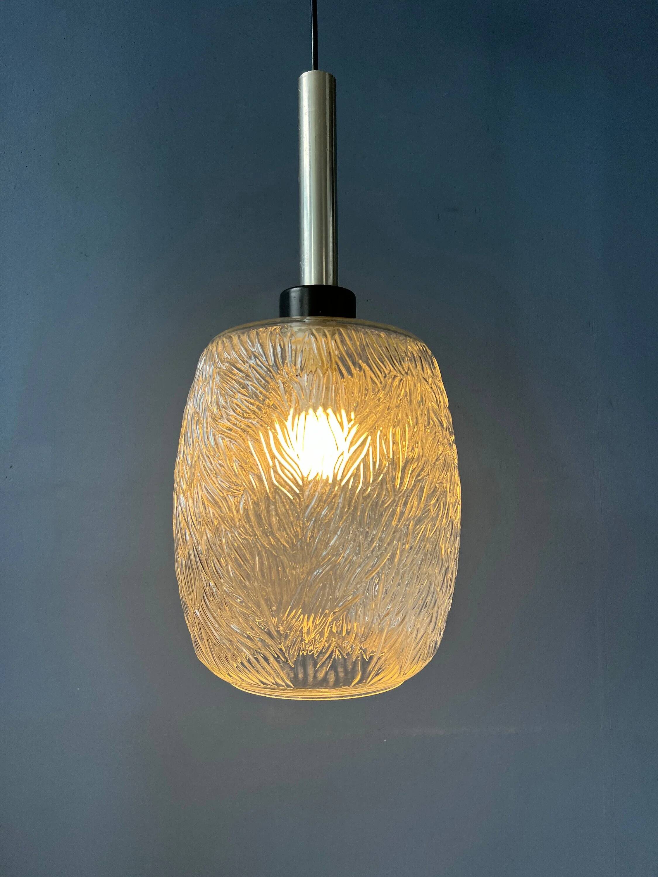 Transparent glass pendant with pattern, mid-century style