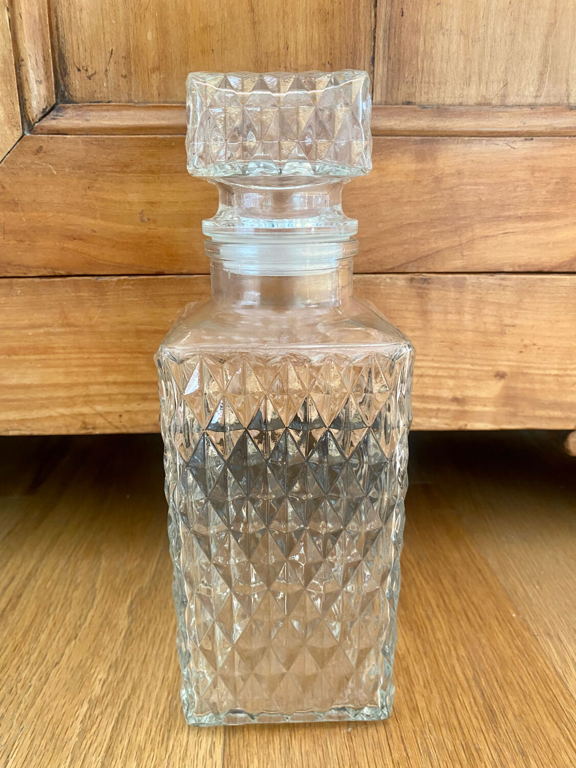 Set of 3 vintage whisky carafe bottles in molded glass