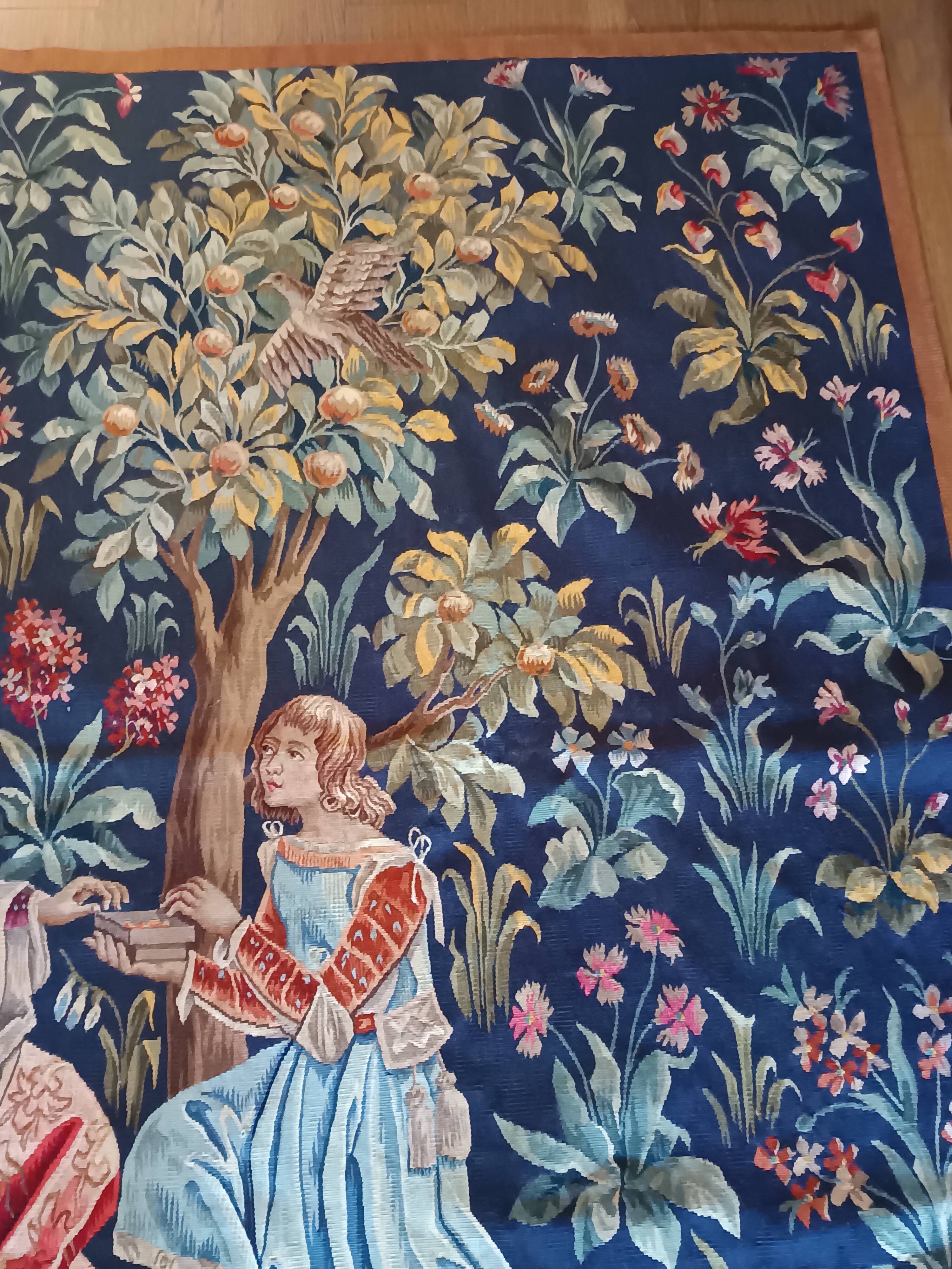 Grande tapisserie Jules Pansu –  La Dame au coffret  – Point d’Halluin