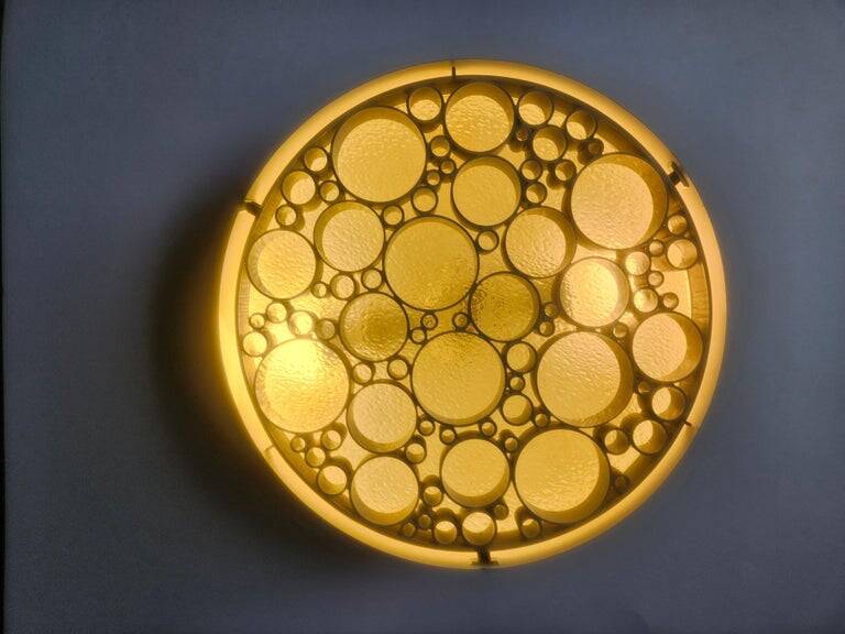 Set of three large rare midcentury flush mounts Alliance, RAAK, 1970