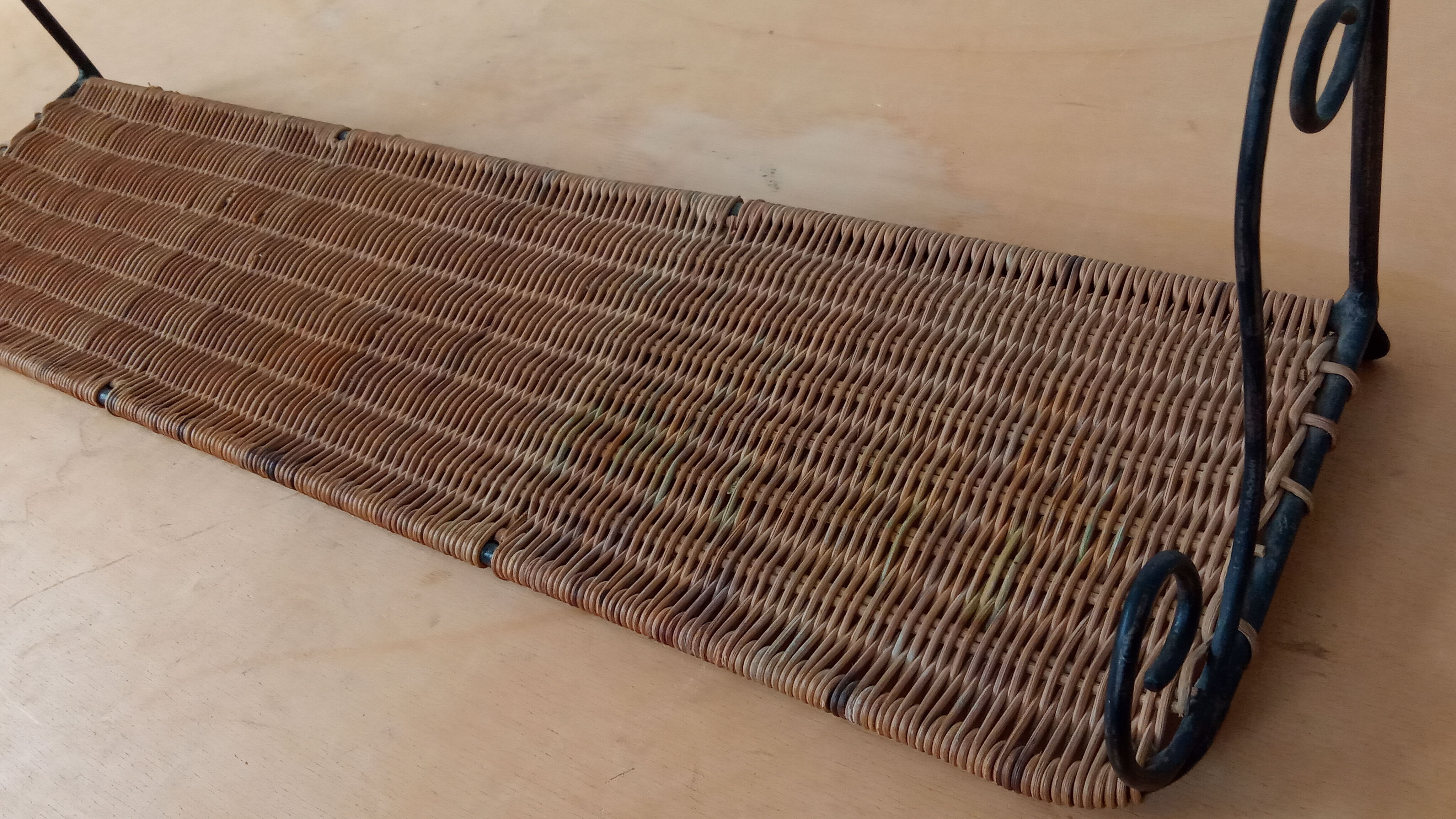 Vintage metal and rattan shelf