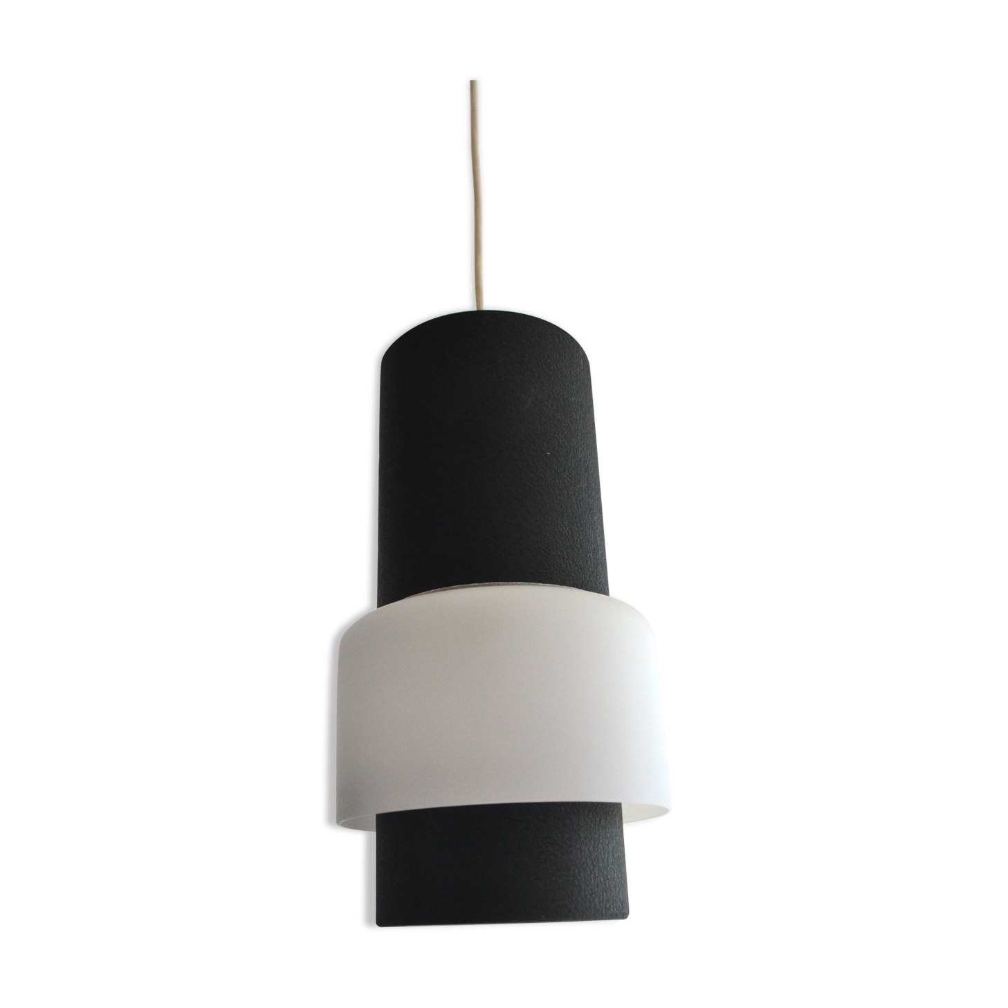 Suspension Louis Kalff chandelier metal opaline 50s