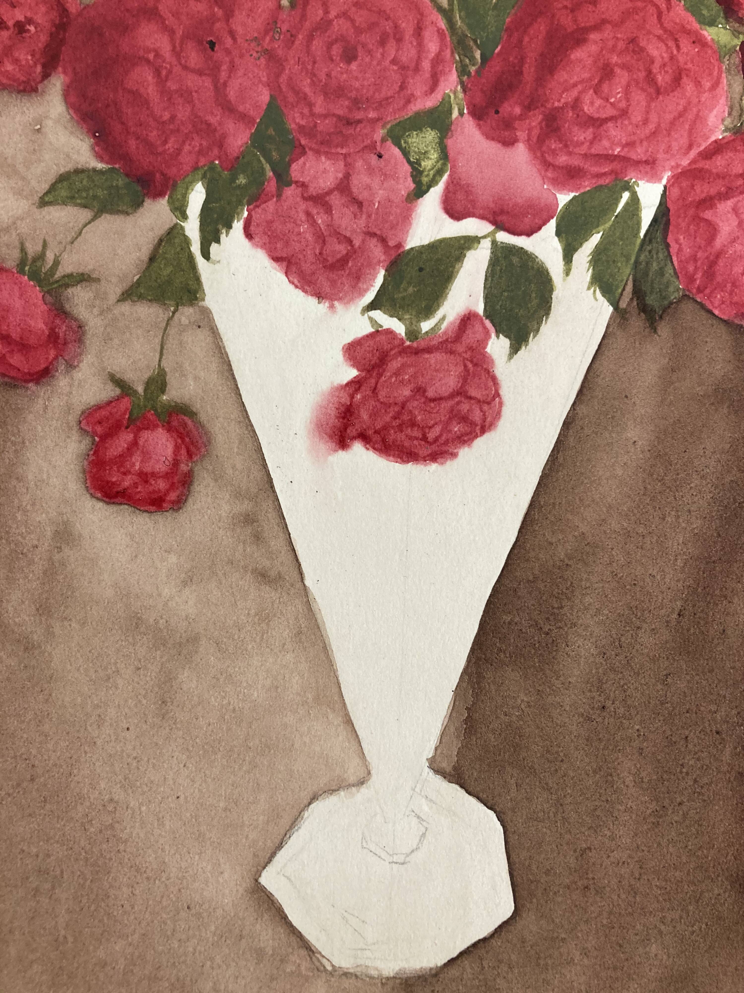 Watercolor with bouquet of roses