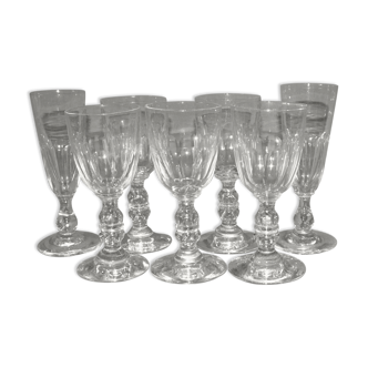 7 glasses of antique crystal liqueur cellar with facets