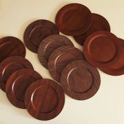 Set of 12 plywood rosewood and teak plates by Morsbak, Denmark 1960s