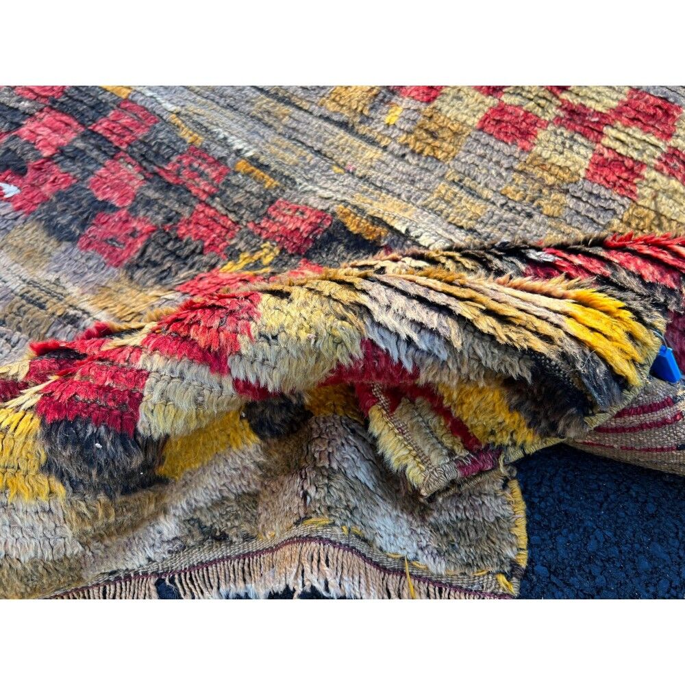 Tapis Tulu turc antique avec motif à carreaux