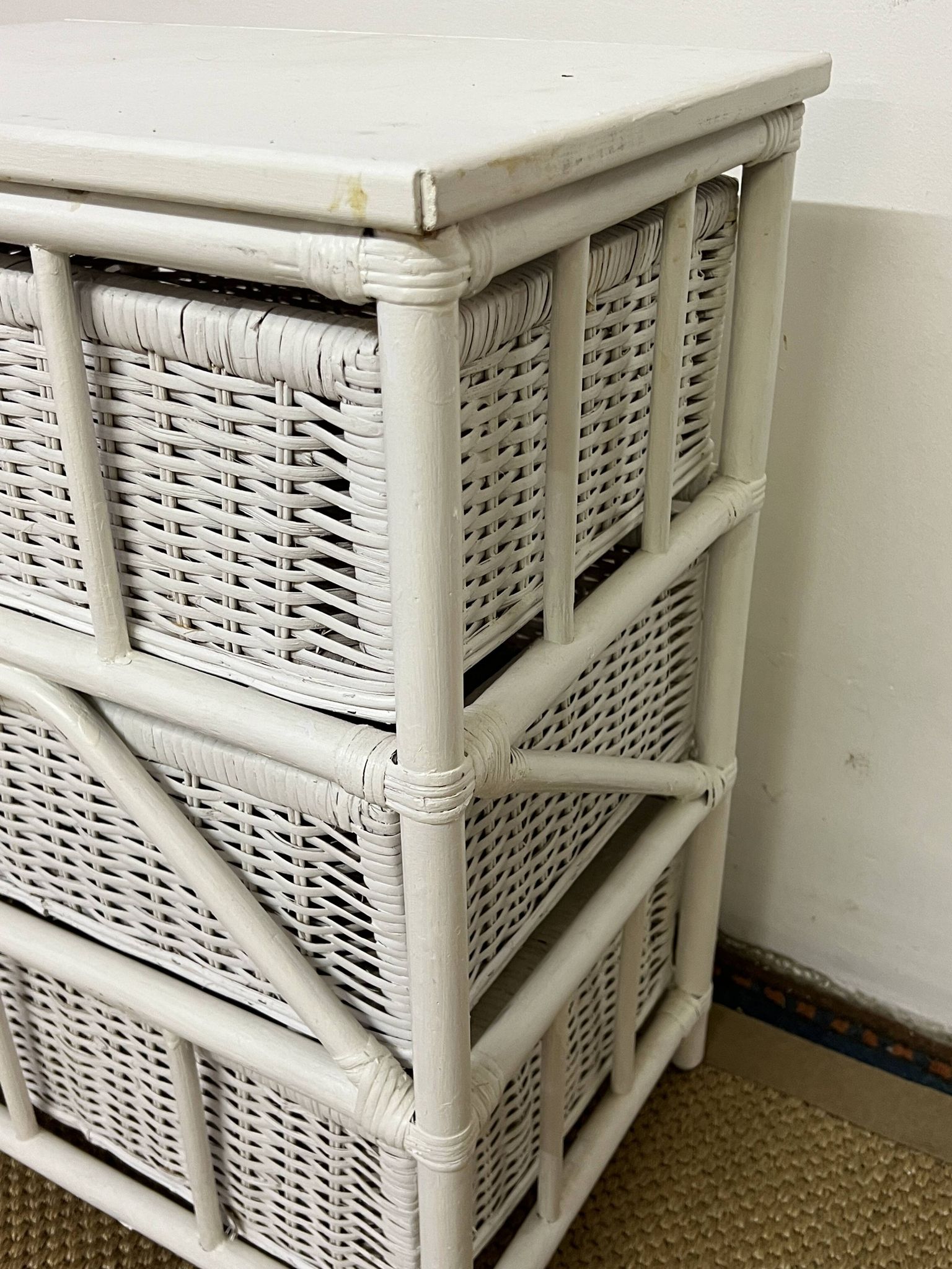 Vintage rattan storage unit, 3 drawers
