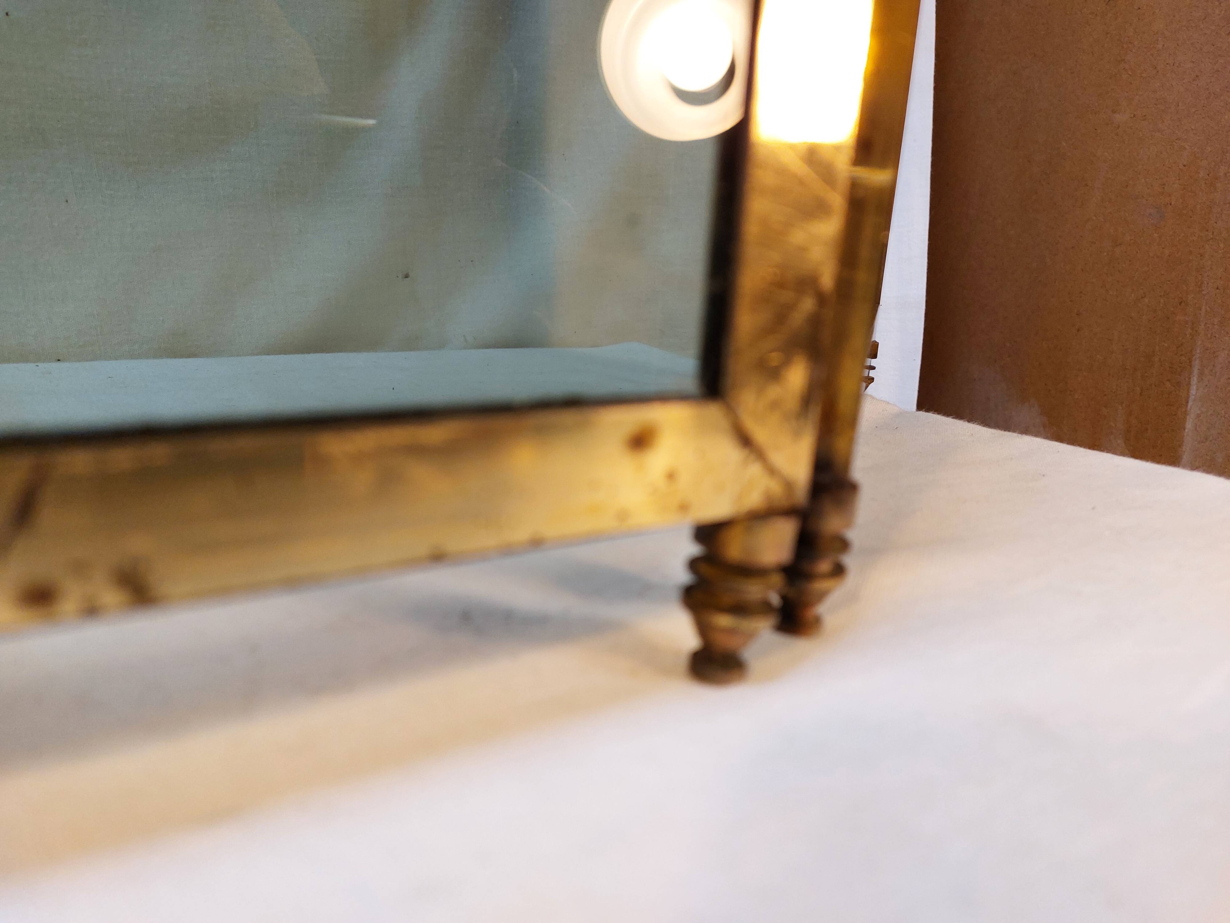 Vintage fireplace screen in smoked glass and gold-tone metal