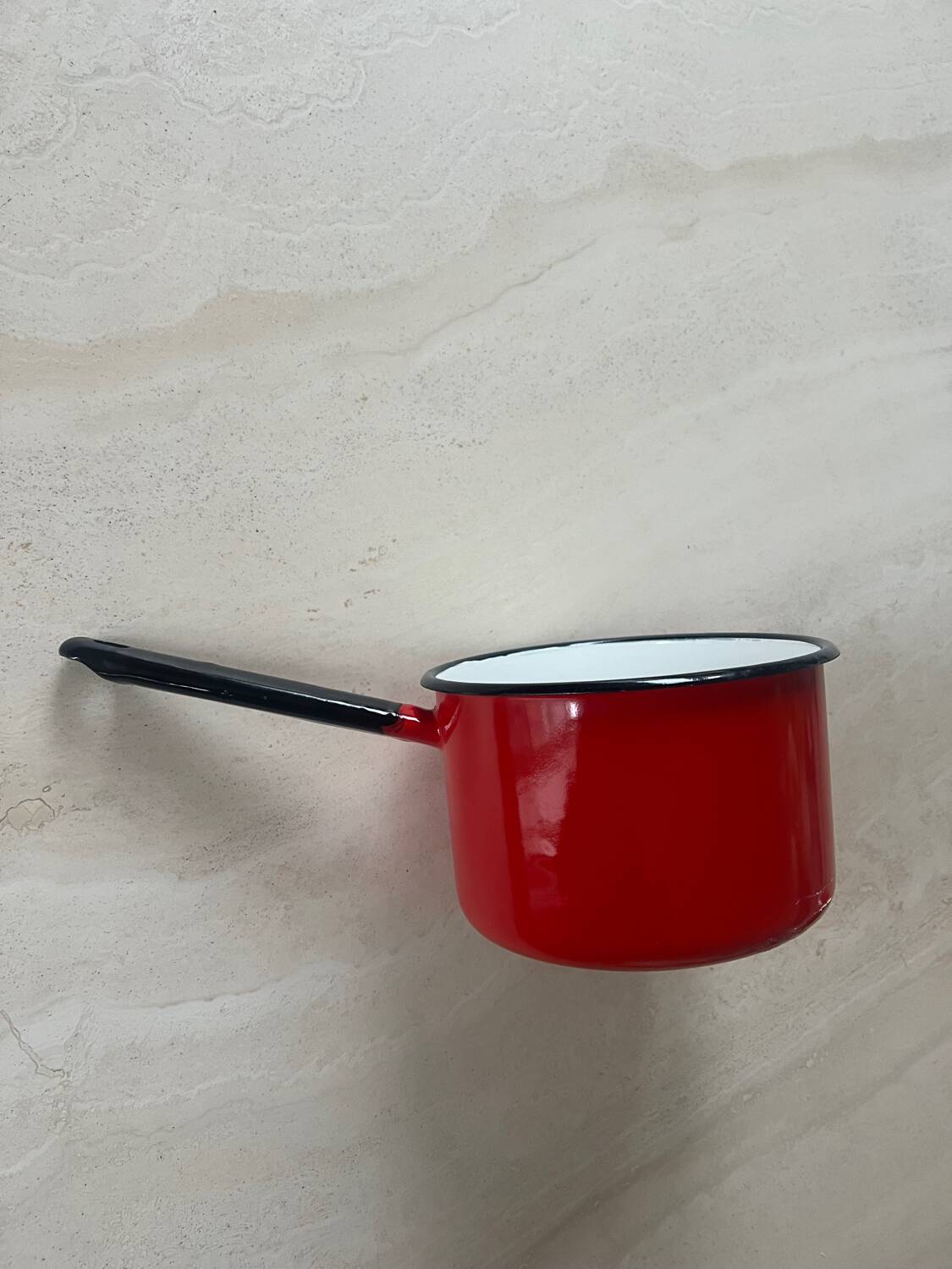 Vintage saucepan, in red enamel made in Finland