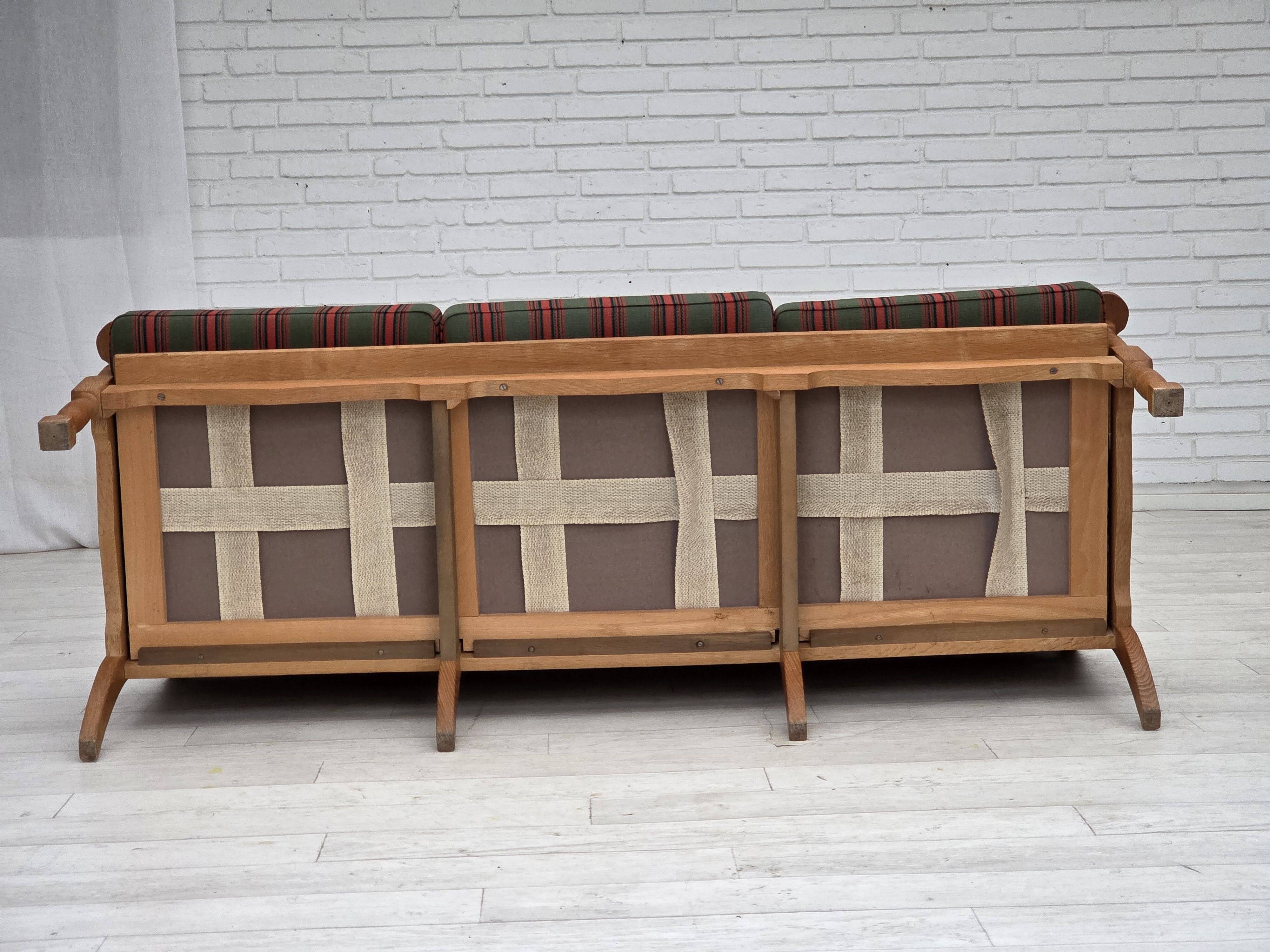 1970s, Danish 3-seater sofa, green furniture wool, oak wood.