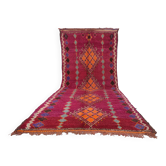 Grand tapis marocain bourgogne 196 x 472 cm - Tapis en laine marocain vintage boho