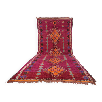 Grand tapis marocain bourgogne 196 x 472 cm - Tapis en laine marocain vintage boho