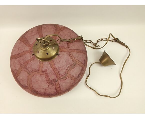 Round purple glass and brass chandelier