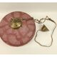 Round purple glass and brass chandelier