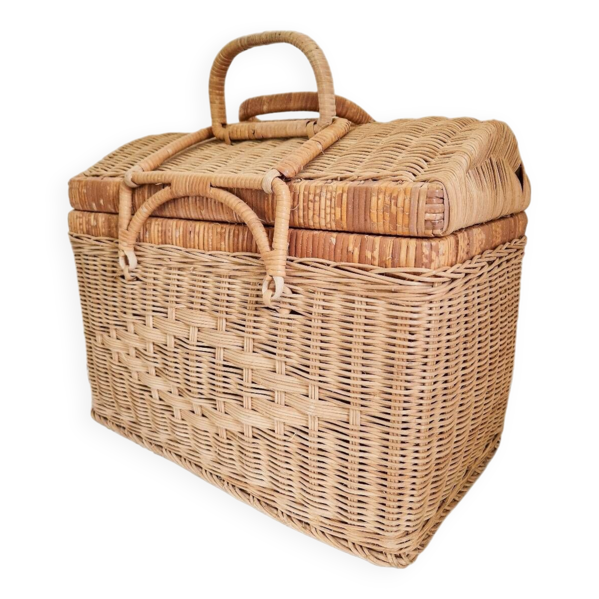 Large vintage woven wicker basket