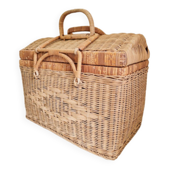 Large vintage woven wicker basket