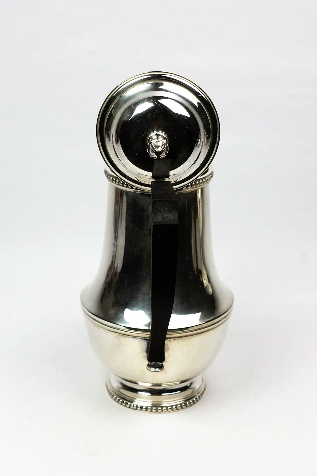 Silver-plated metal coffee pot Ercuis — decorated with bead friezes, ebony handle.