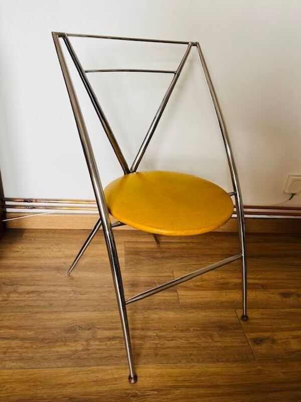 Chaise yamakado, chrome et skaï jaune