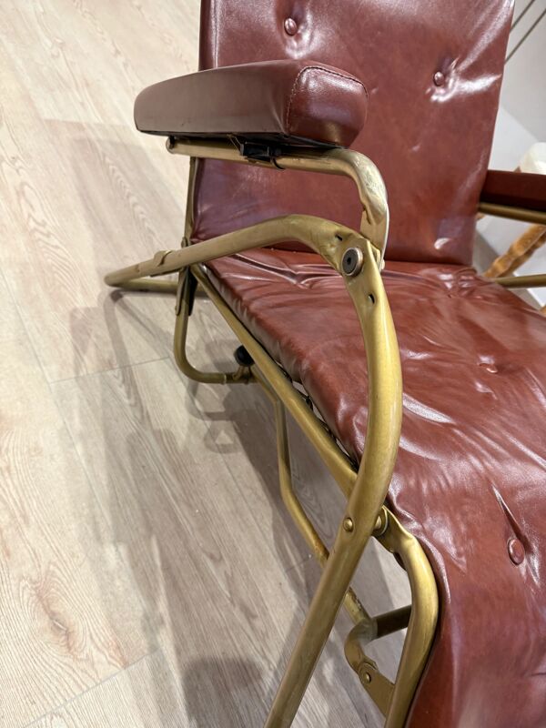 Fauteuil relax inclinable lama en cuir marron et structure tubulaire – italie – années 1960/1970