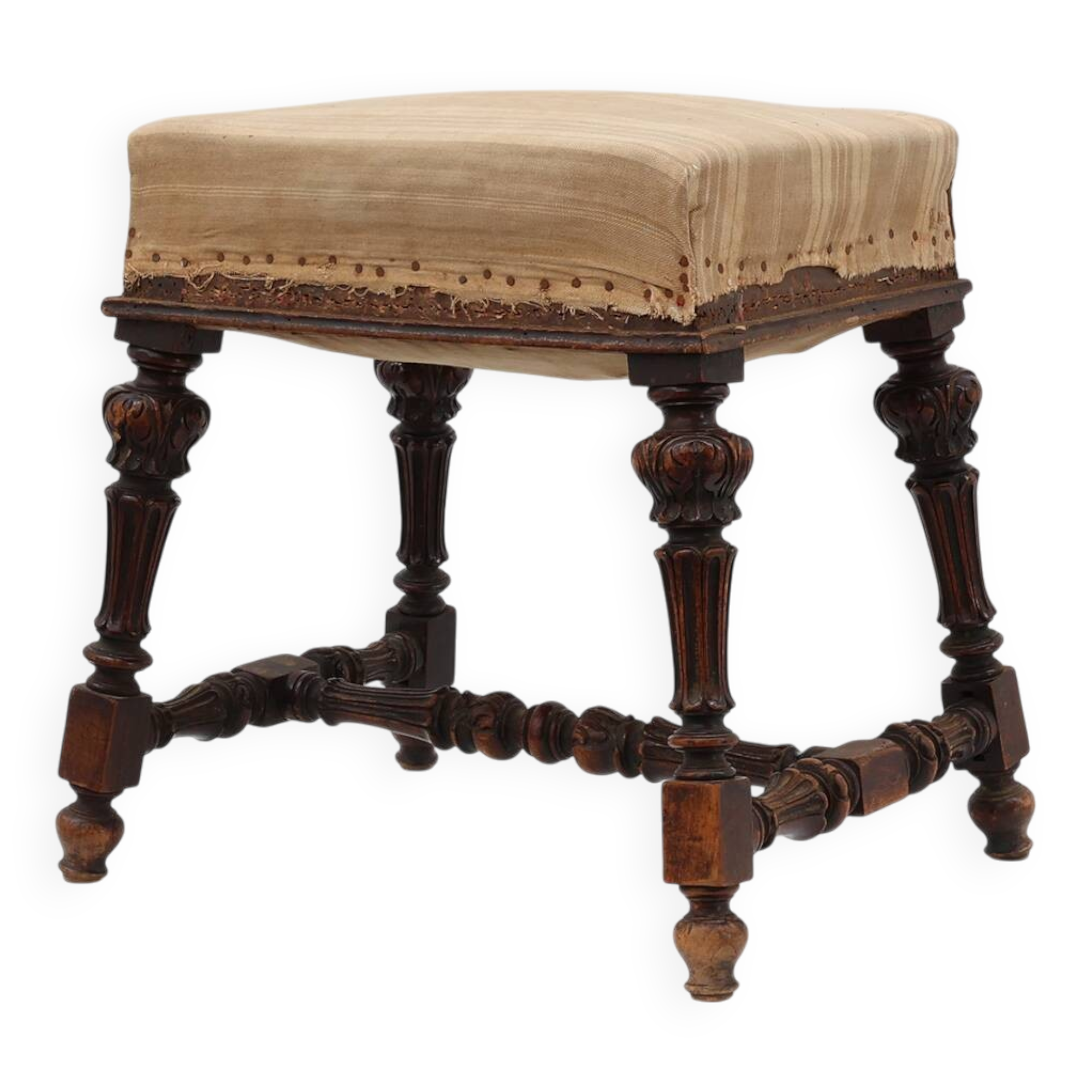 Baroque 19th century oak stool in Louis XV style, France