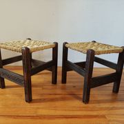 Pair of handcrafted stools from Friuli in carved wood, Italy, circa 1960.